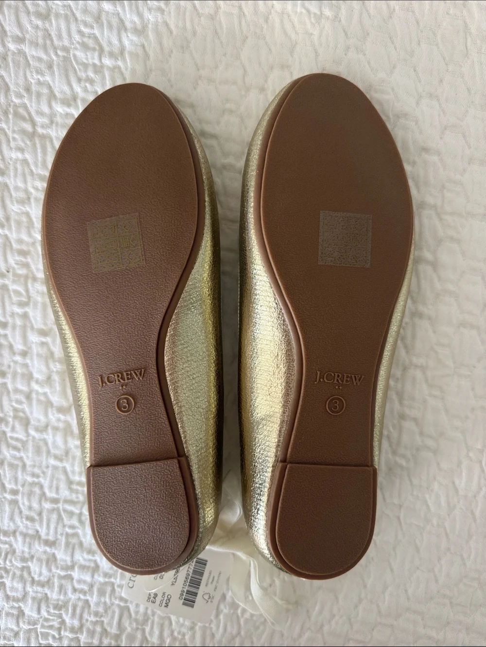 J. Crew Metallic Gold Ballet Flats with Bow Trim